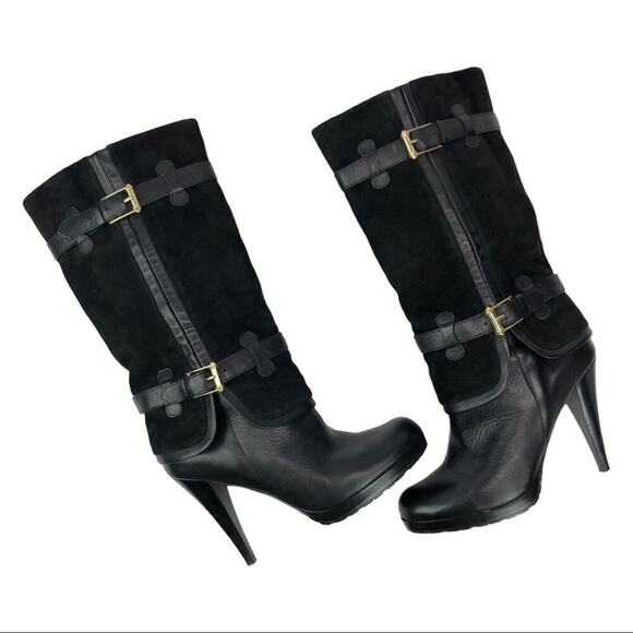 Cole Haan Kennedy Leather Suede High Heel Nike Air Boots Buckles in Black 6.5 - Picture 4 of 14